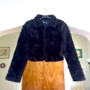 Meow Genes Vintage Cropped Black Faux FurJacket